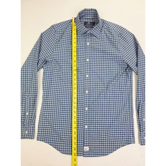 Vineyard Vines Slim Fit Small Cooper Shirt Mens Blue Gray check Polyester Shirt - Picture 10 of 12